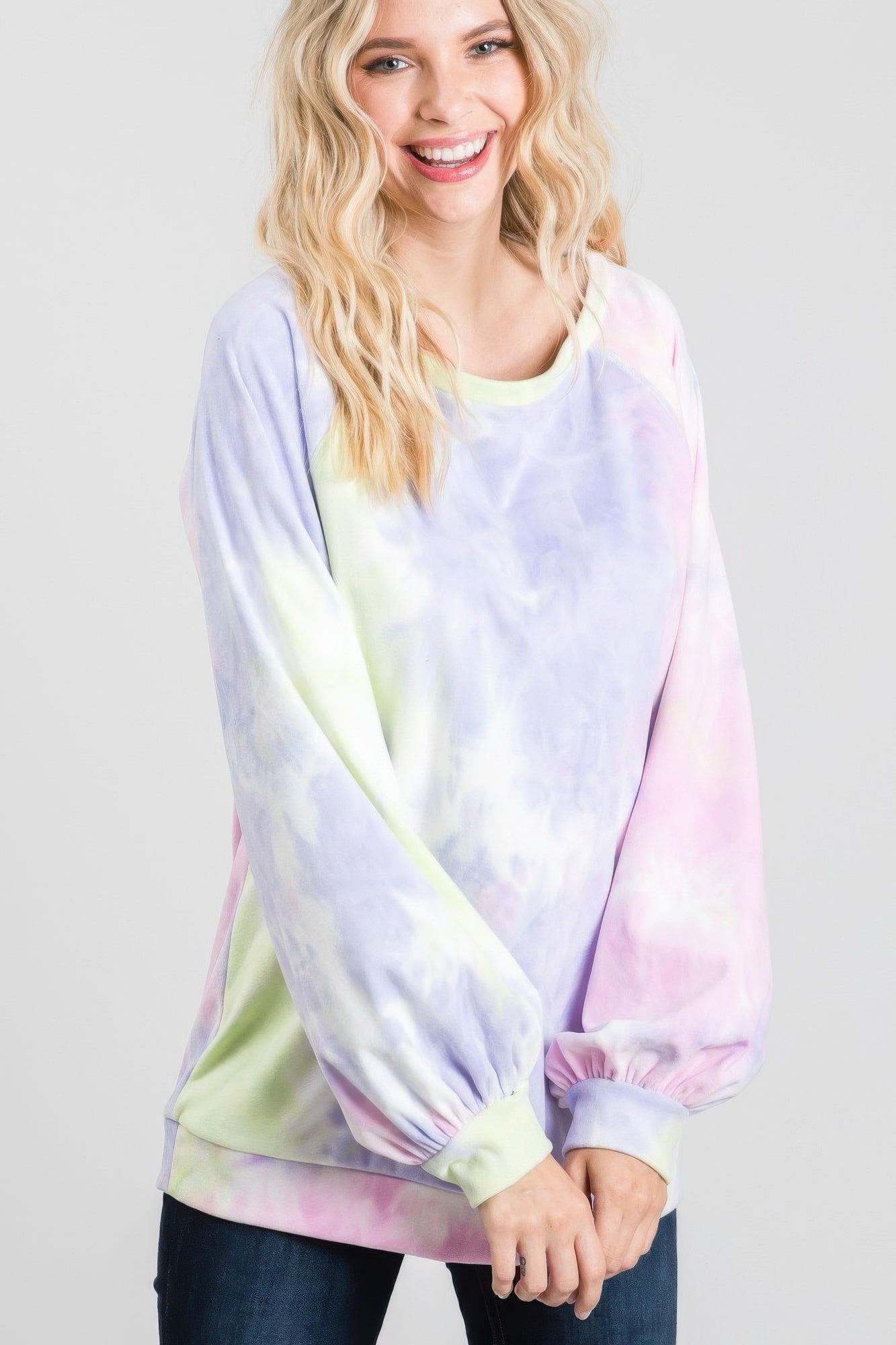 Tie-dye Puff Long Sleeve Casual Top