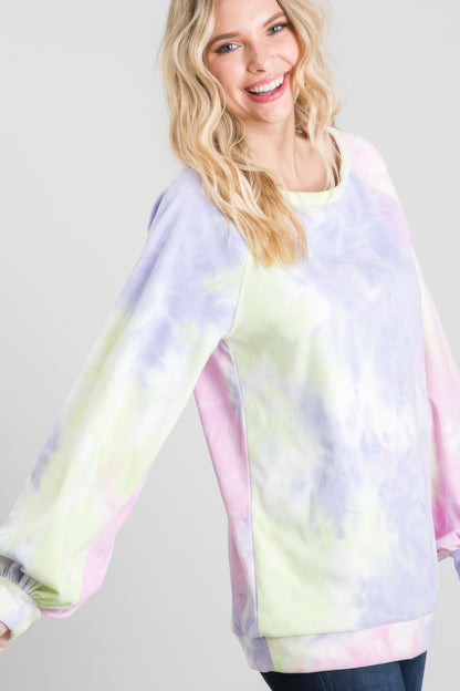 Tie-dye Puff Long Sleeve Casual Top