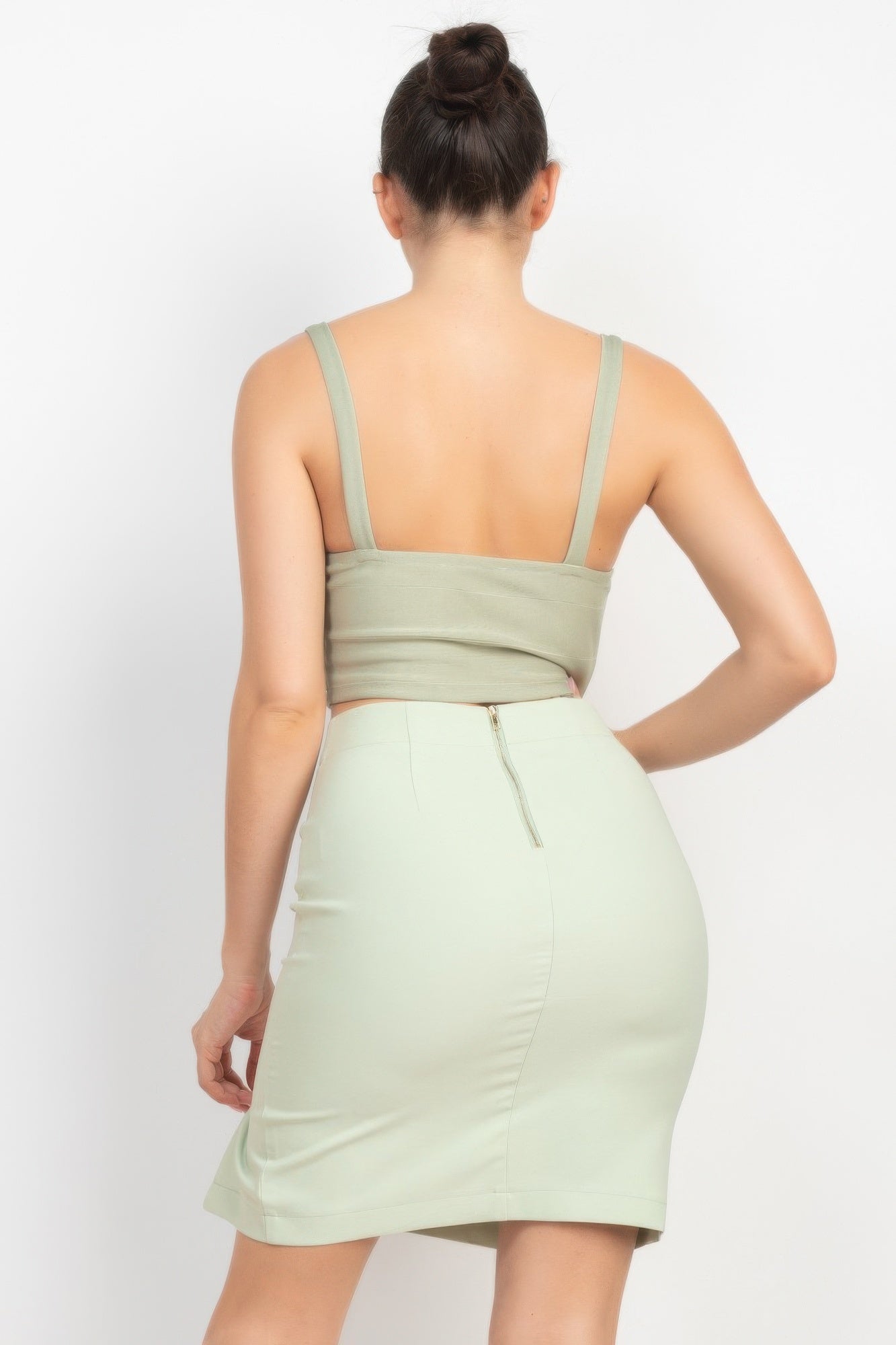 Sage Green Sleeveless Line Detailed Bustier Tank Top