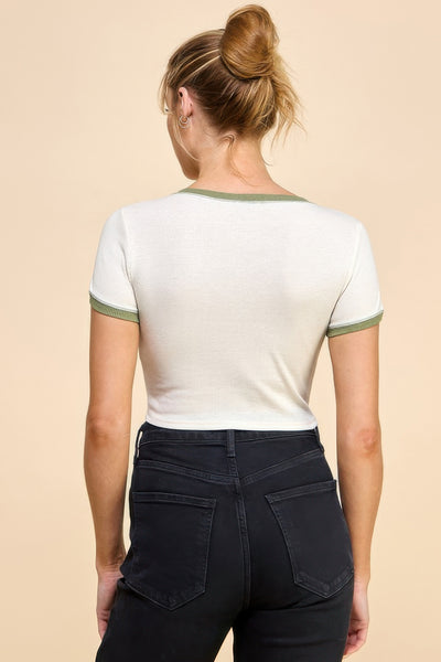 Contrast Reverse Stitch Ringer Crop Top