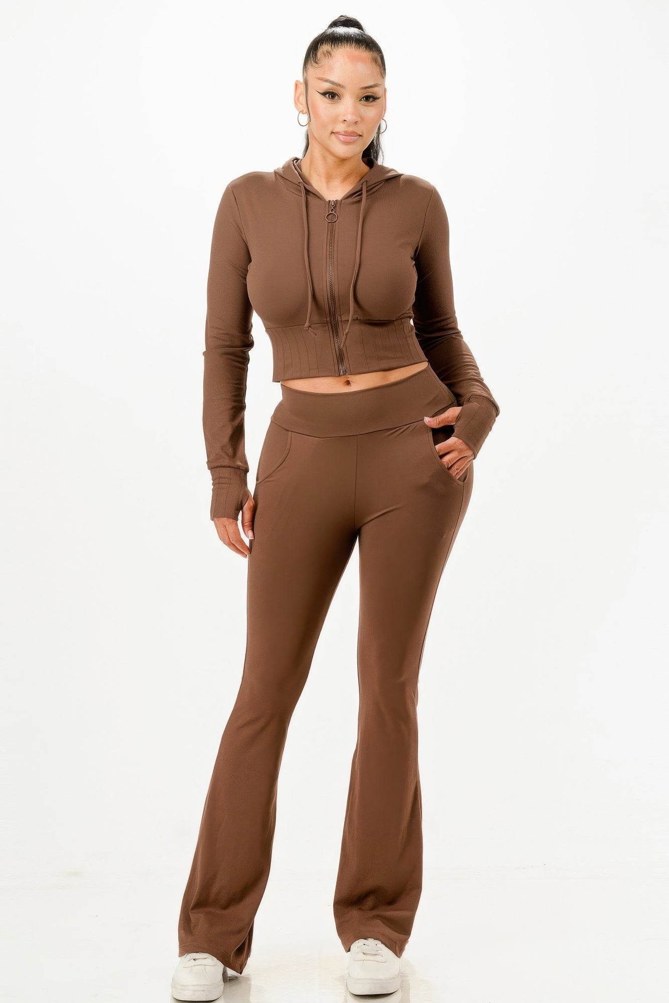 Butter Soft Crop Hoodie And Flare Pants Set - Fashions Envy