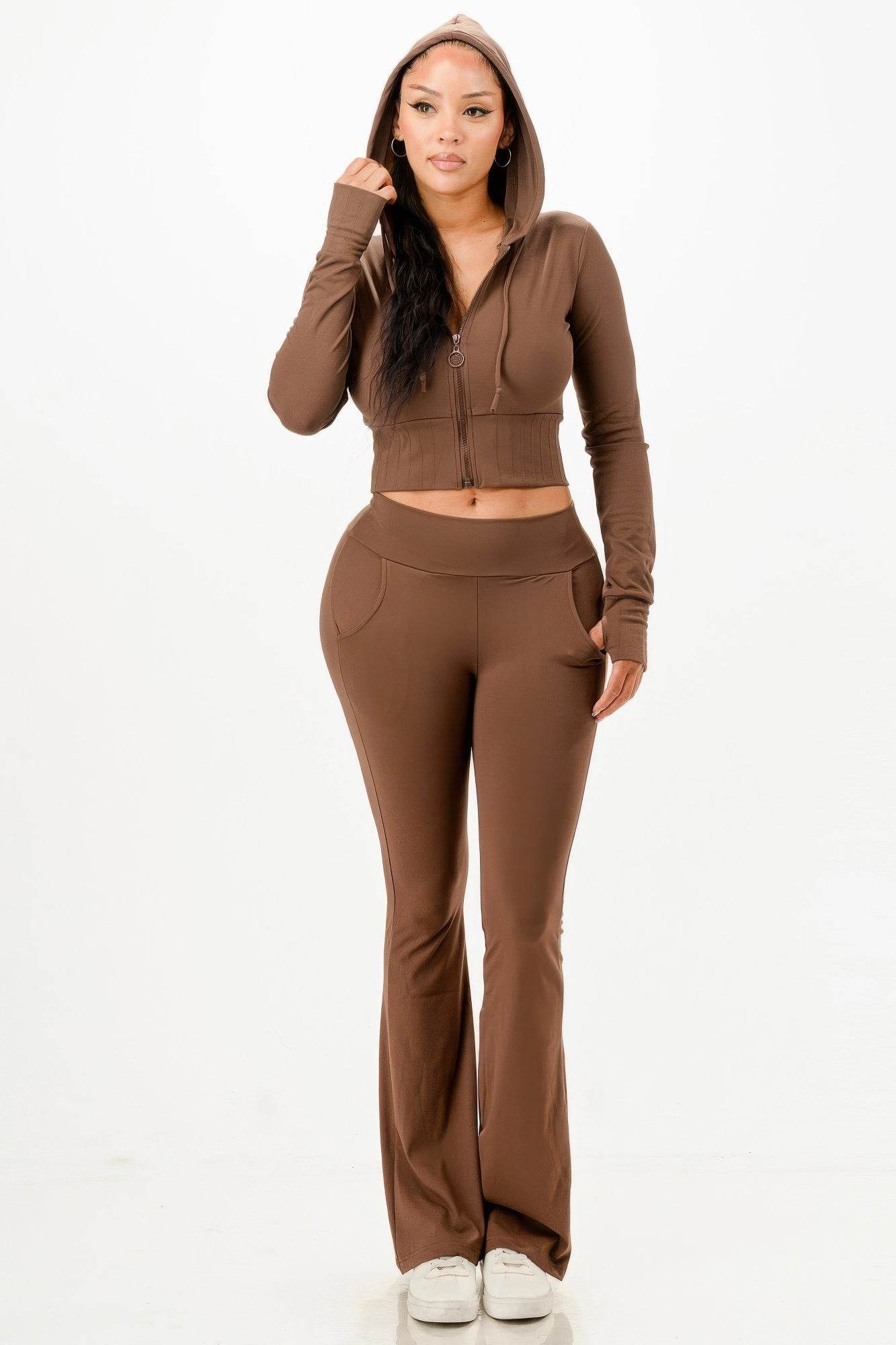 Butter Soft Crop Hoodie And Flare Pants Set - Fashions Envy