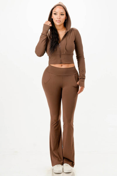 Butter Soft Crop Hoodie And Flare Pants Set - Fashions Envy