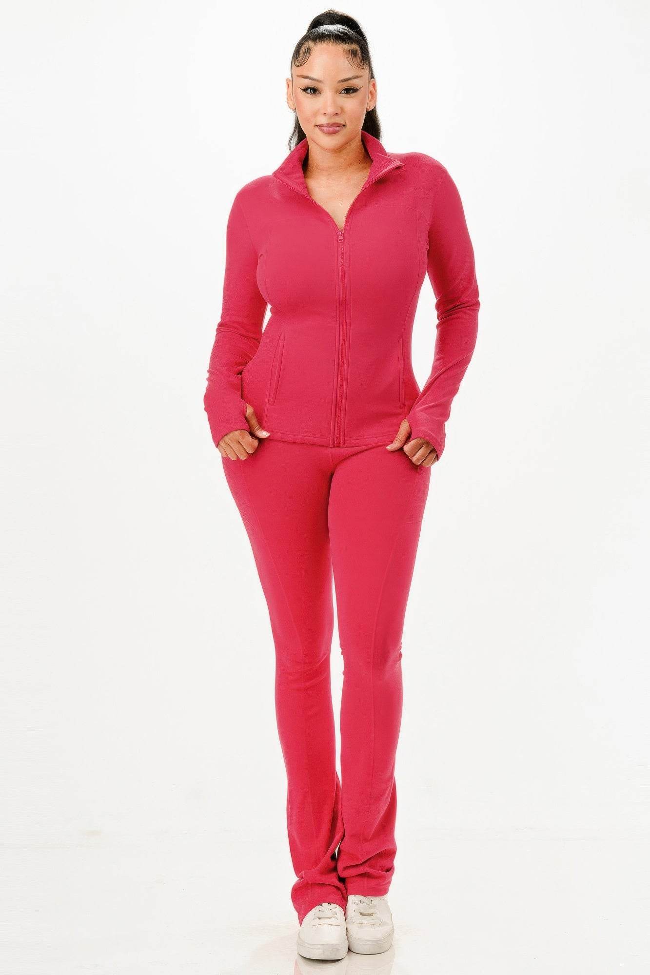 Thermal Active Wear Jacket With Flare Pants Set - Fashions Envy