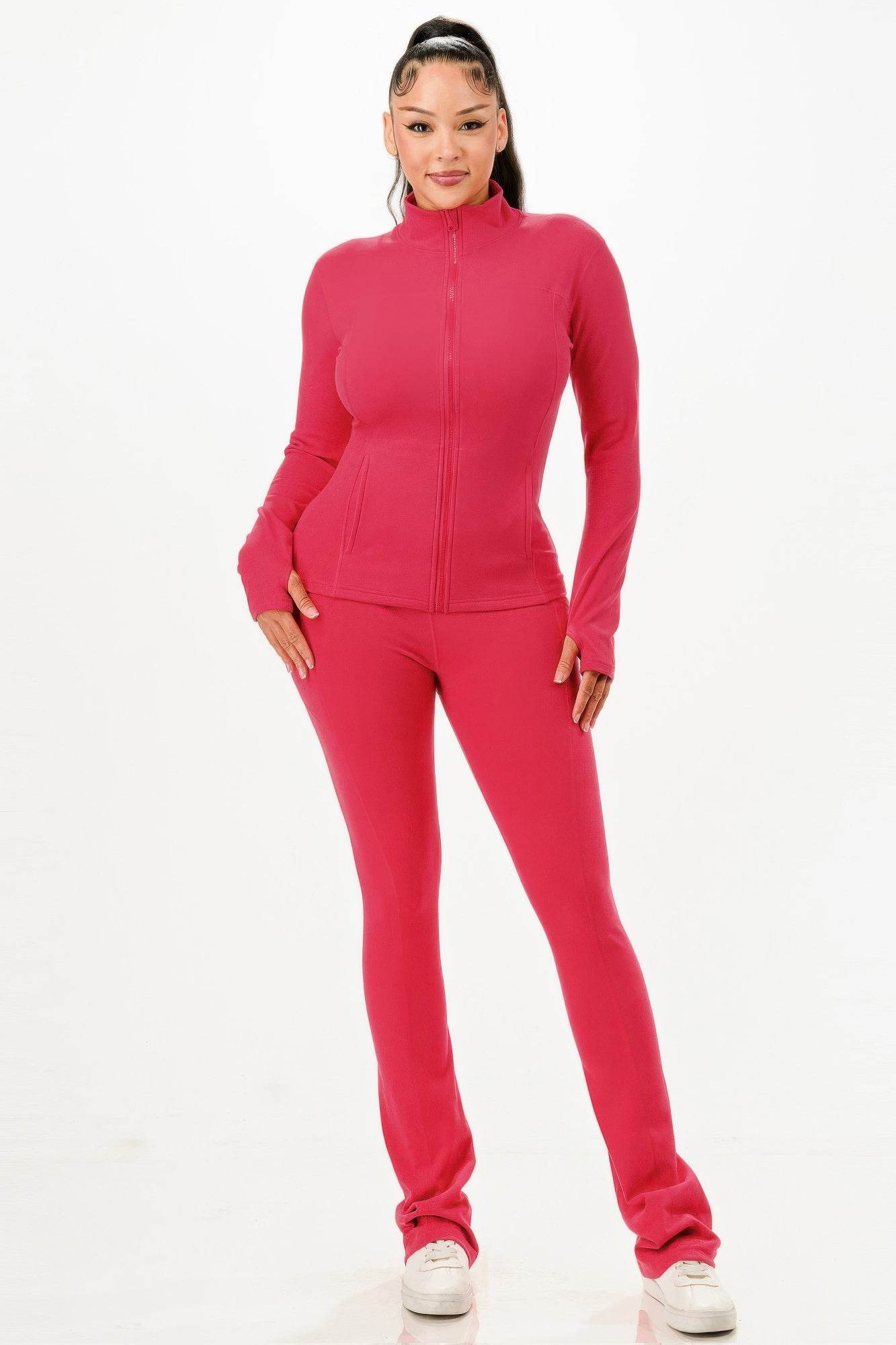Thermal Active Wear Jacket With Flare Pants Set - Fashions Envy