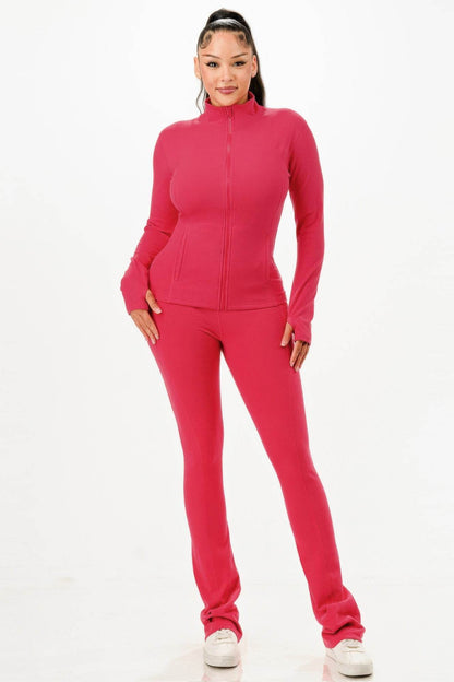 Thermal Active Wear Jacket With Flare Pants Set - Fashions Envy