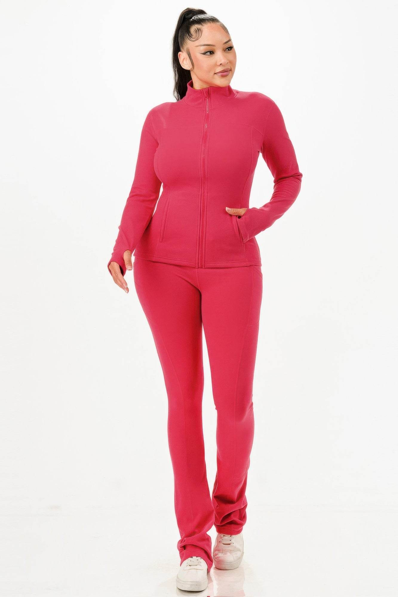 Thermal Active Wear Jacket With Flare Pants Set - Fashions Envy