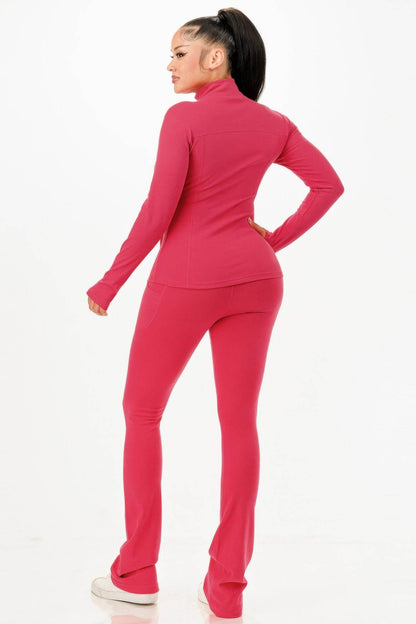 Thermal Active Wear Jacket With Flare Pants Set - Fashions Envy