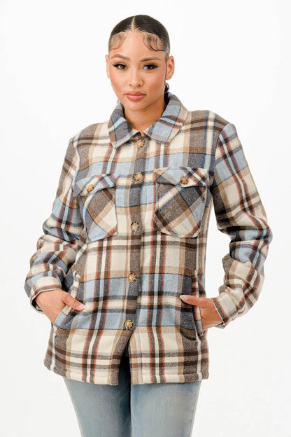 Button Down Sherpa Lined Flannel Warm Jacket - Fashions Envy