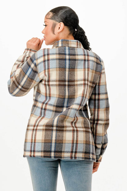 Button Down Sherpa Lined Flannel Warm Jacket - Fashions Envy