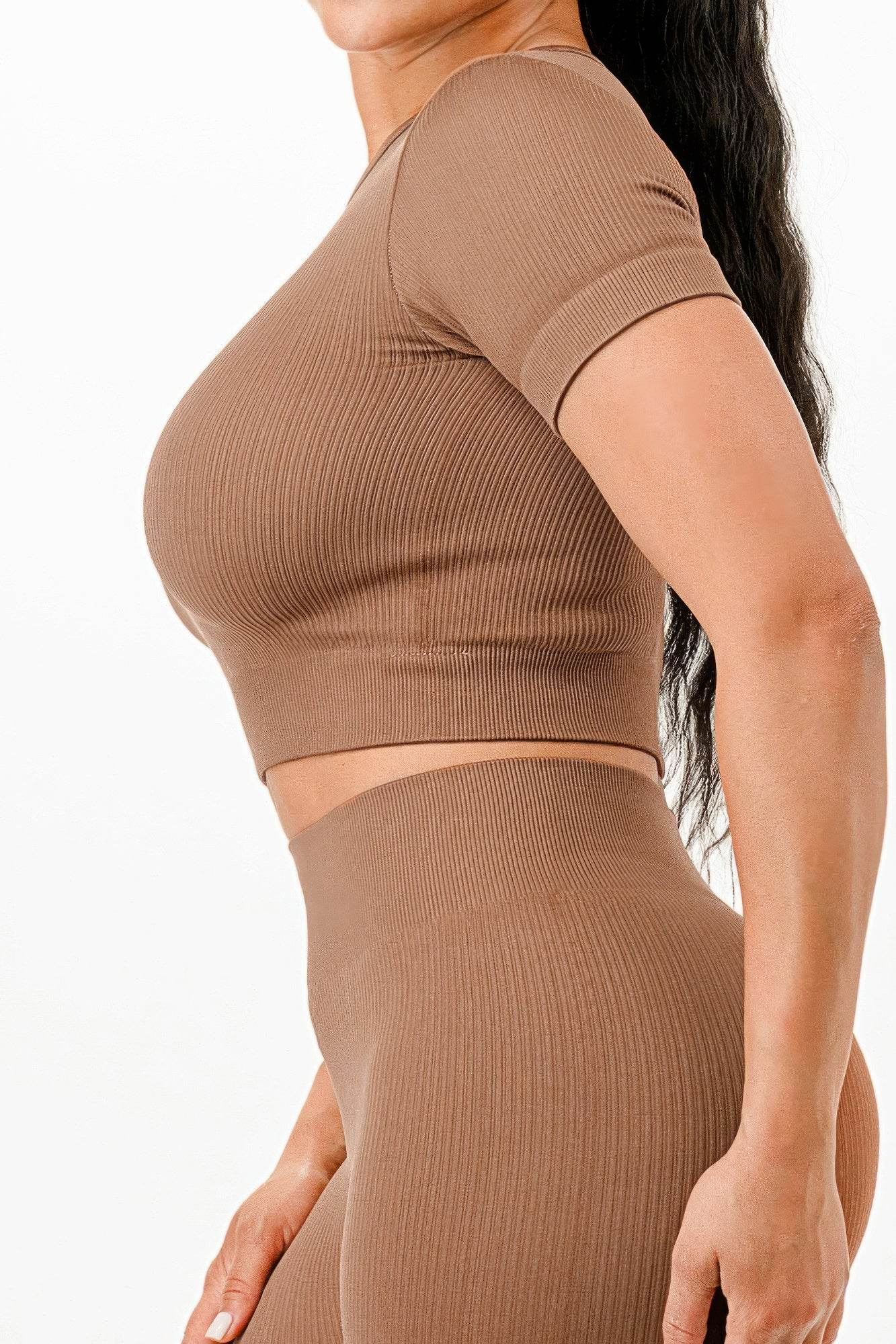 Ribbed Seamless T-shirt And Leggings Set - Fashions Envy