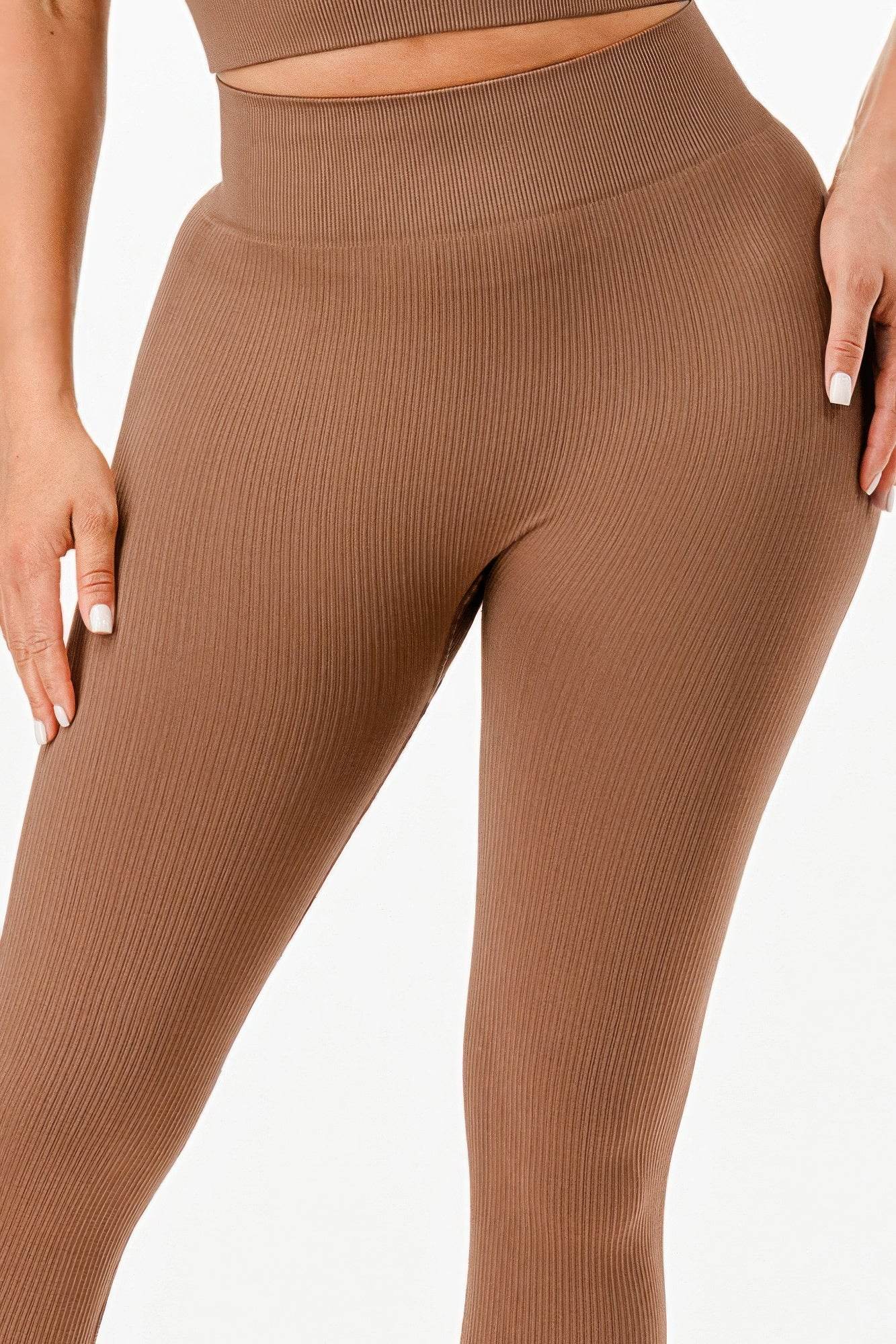Ribbed Seamless T-shirt And Leggings Set - Fashions Envy