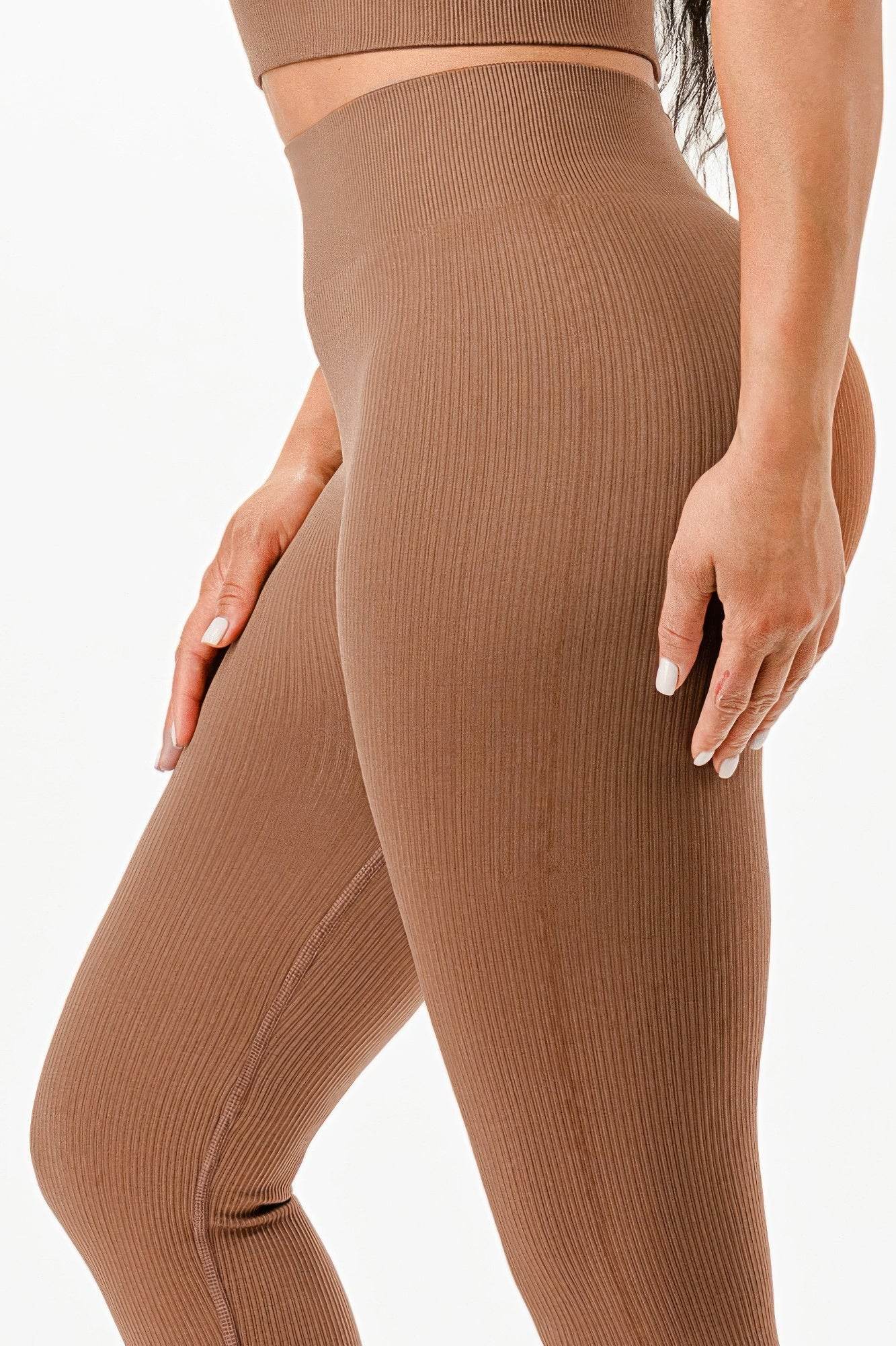 Ribbed Seamless T-shirt And Leggings Set - Fashions Envy