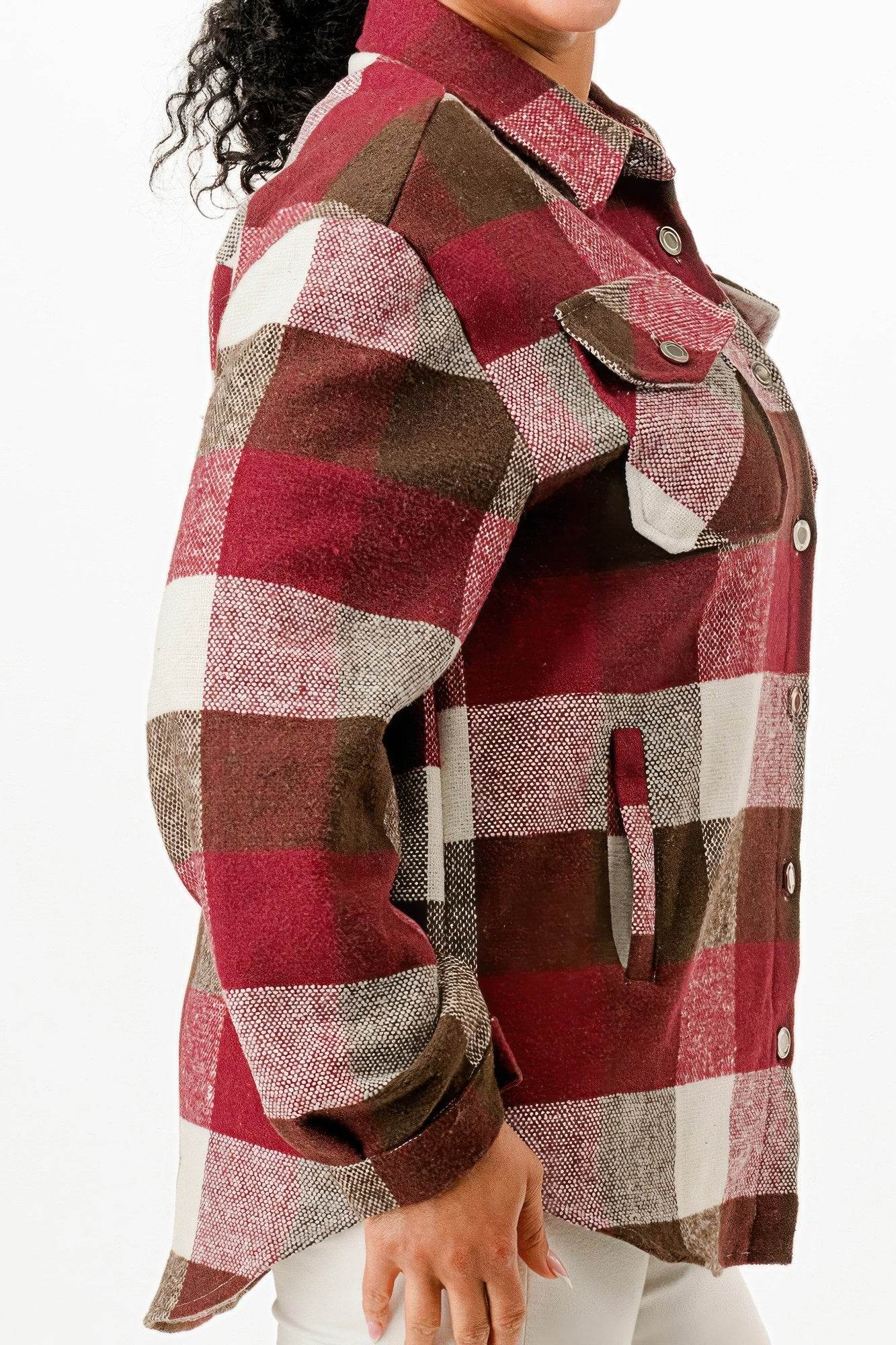 Button Down Relaxed Fit Flannel Jacket - Fashions Envy