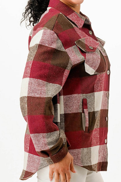 Button Down Relaxed Fit Flannel Jacket - Fashions Envy