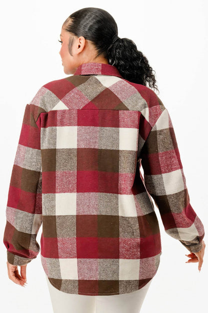 Button Down Relaxed Fit Flannel Jacket - Fashions Envy