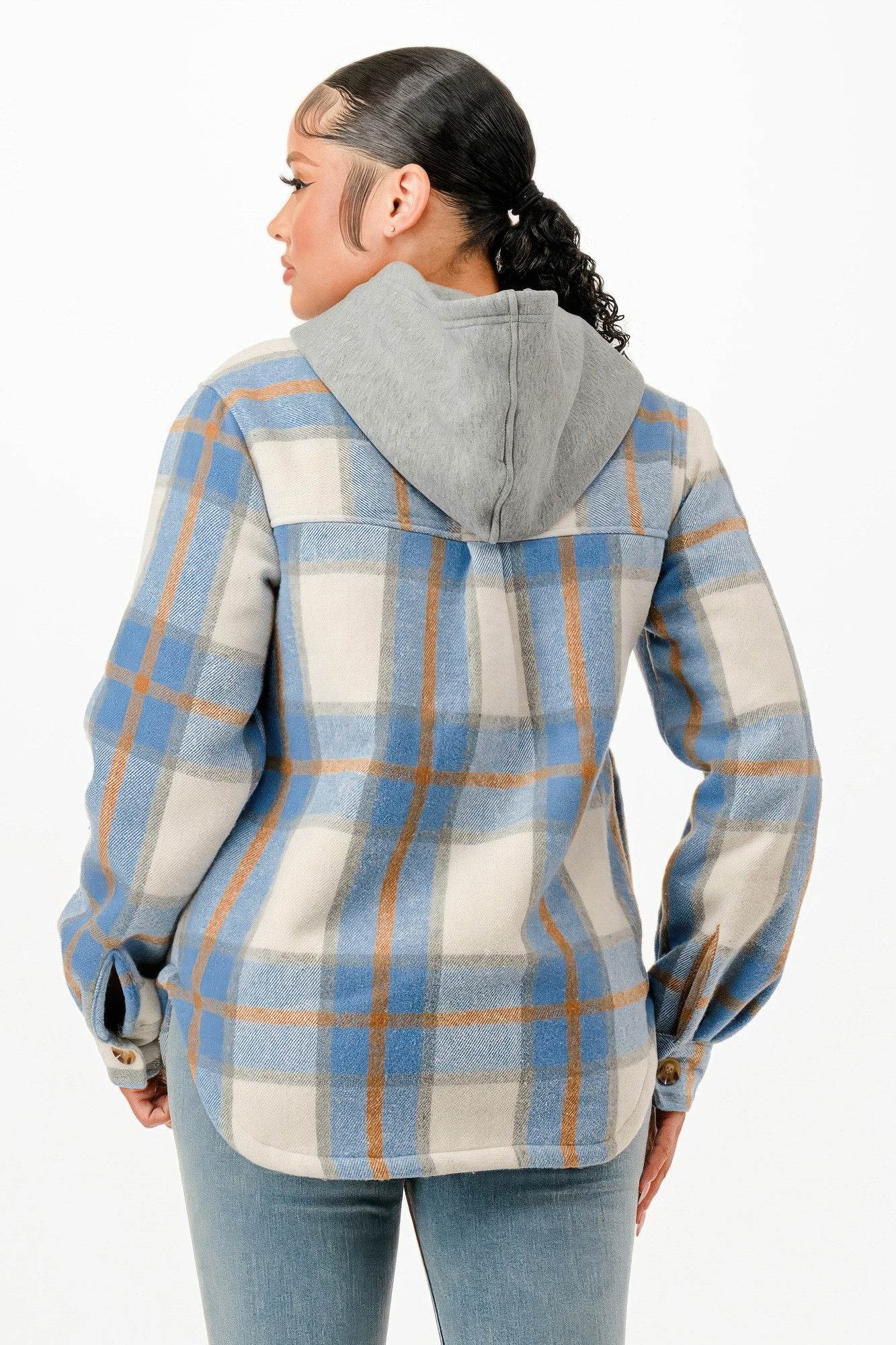 Classic Button Down Hooded Plaid Jacket - Fashions Envy