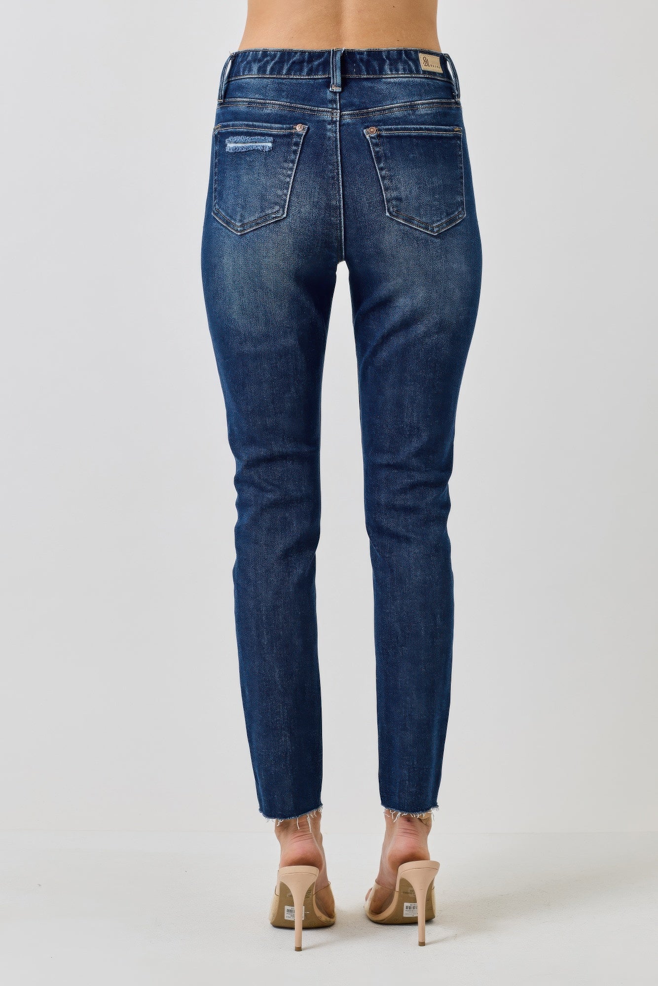High Rise Ankle Skinny Jeans - Button Fly Stretch Denim - Fashions Envy
