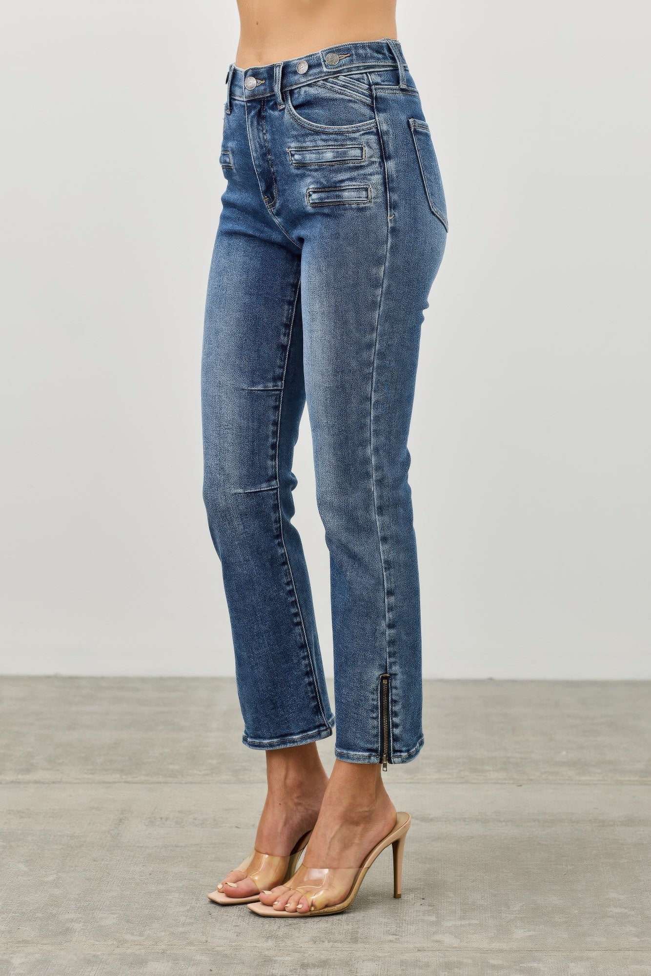 Mid Rise Skinny Crop Jeans - Tummy Control Stretch Denim - Fashions Envy