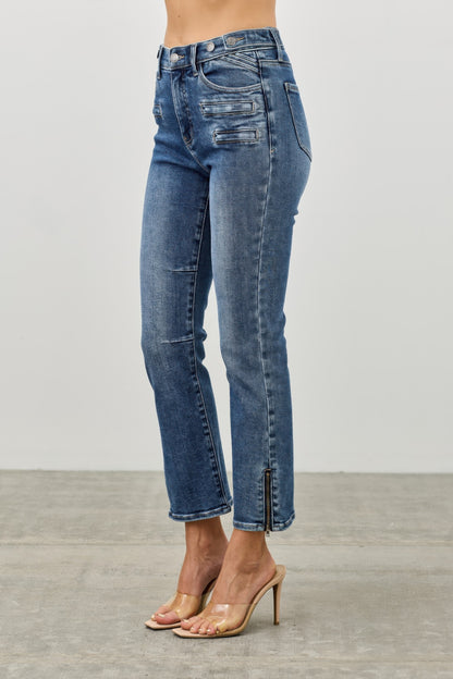 Mid Rise Skinny Crop Jeans - Tummy Control Stretch Denim - Fashions Envy