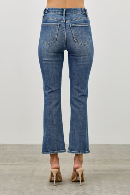 Mid Rise Skinny Crop Jeans - Tummy Control Stretch Denim - Fashions Envy