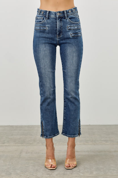 Mid Rise Skinny Crop Jeans - Tummy Control Stretch Denim - Fashions Envy