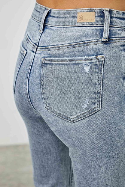 High Rise Kick Flare Jeans - Rhinestone Embellished Denim - Fashions Envy