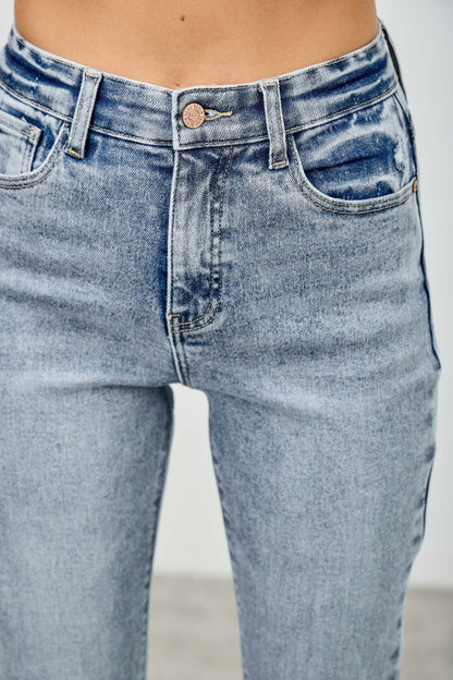 High Rise Kick Flare Jeans - Rhinestone Embellished Denim - Fashions Envy