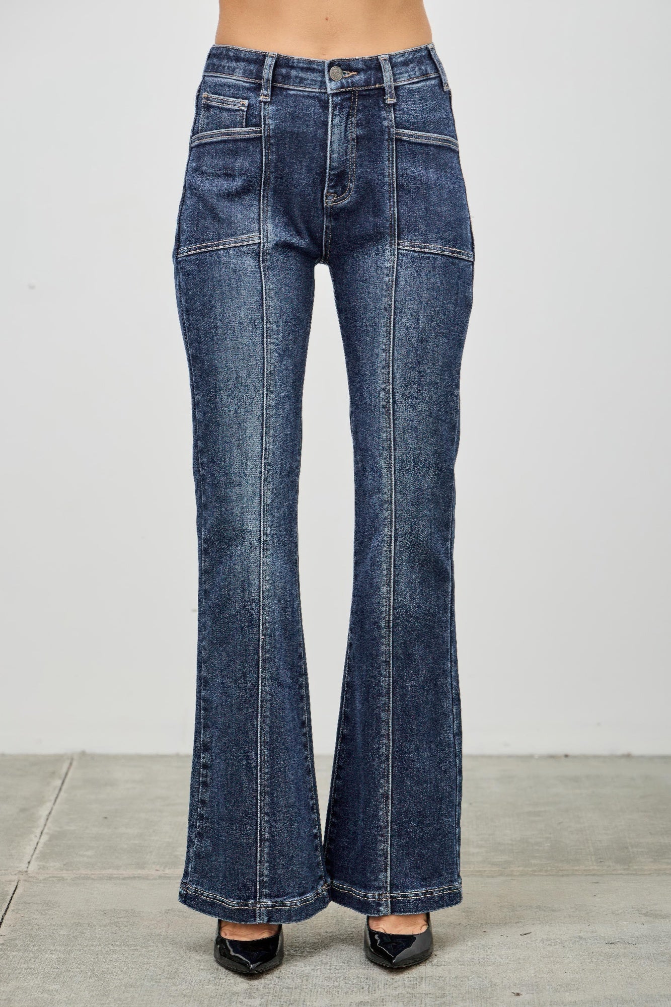 High Rise Boot Cut Jeans - Seam Detail Stretch Denim - Fashions Envy