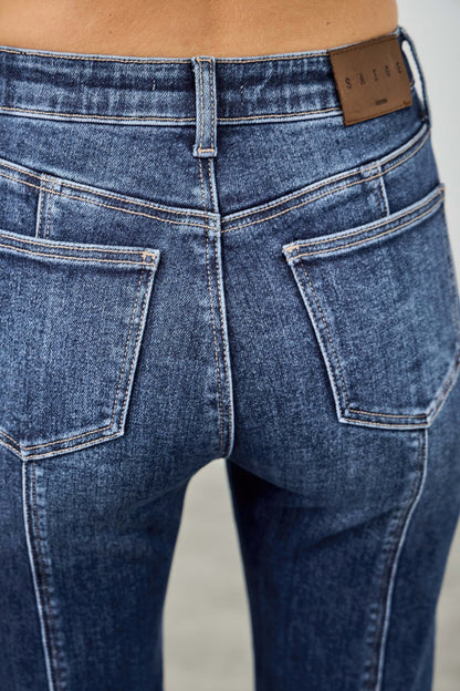 High Rise Boot Cut Jeans - Seam Detail Stretch Denim - Fashions Envy