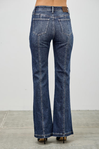 High Rise Boot Cut Jeans - Seam Detail Stretch Denim - Fashions Envy