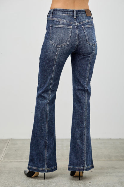 High Rise Boot Cut Jeans - Seam Detail Stretch Denim - Fashions Envy