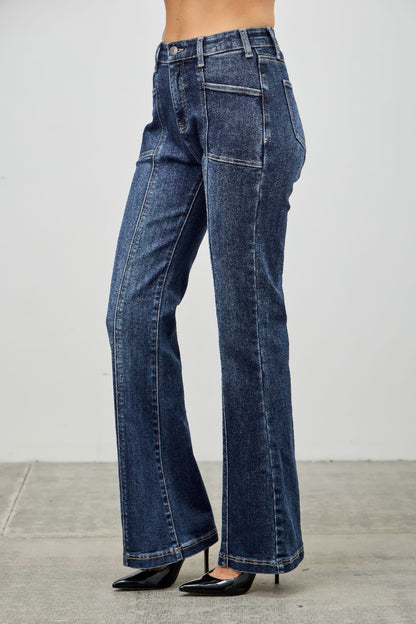 High Rise Boot Cut Jeans - Seam Detail Stretch Denim - Fashions Envy