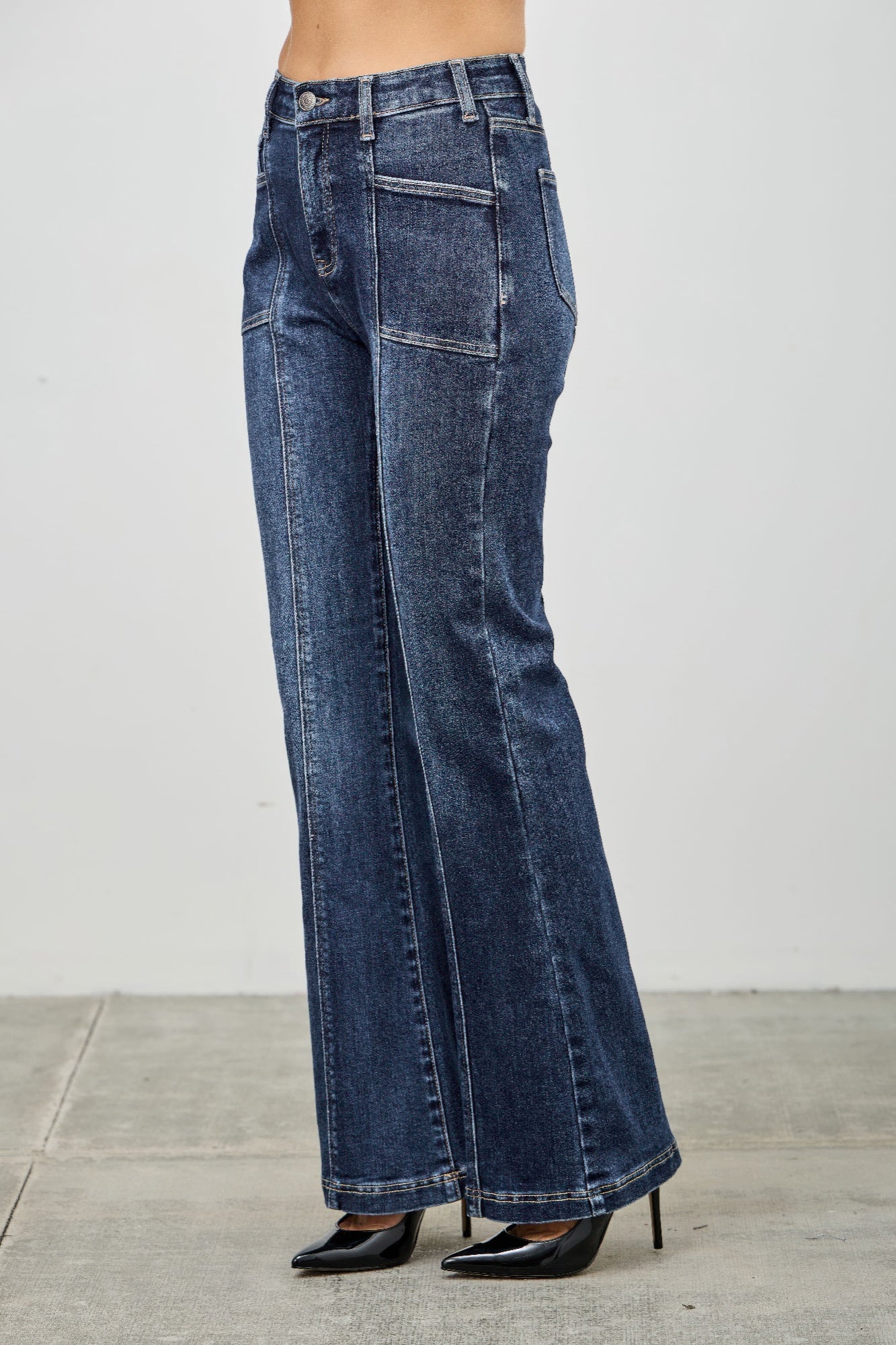 High Rise Boot Cut Jeans - Seam Detail Stretch Denim - Fashions Envy