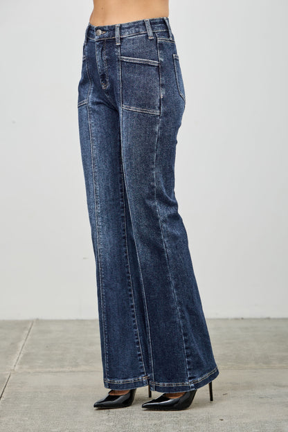 High Rise Boot Cut Jeans - Seam Detail Stretch Denim - Fashions Envy