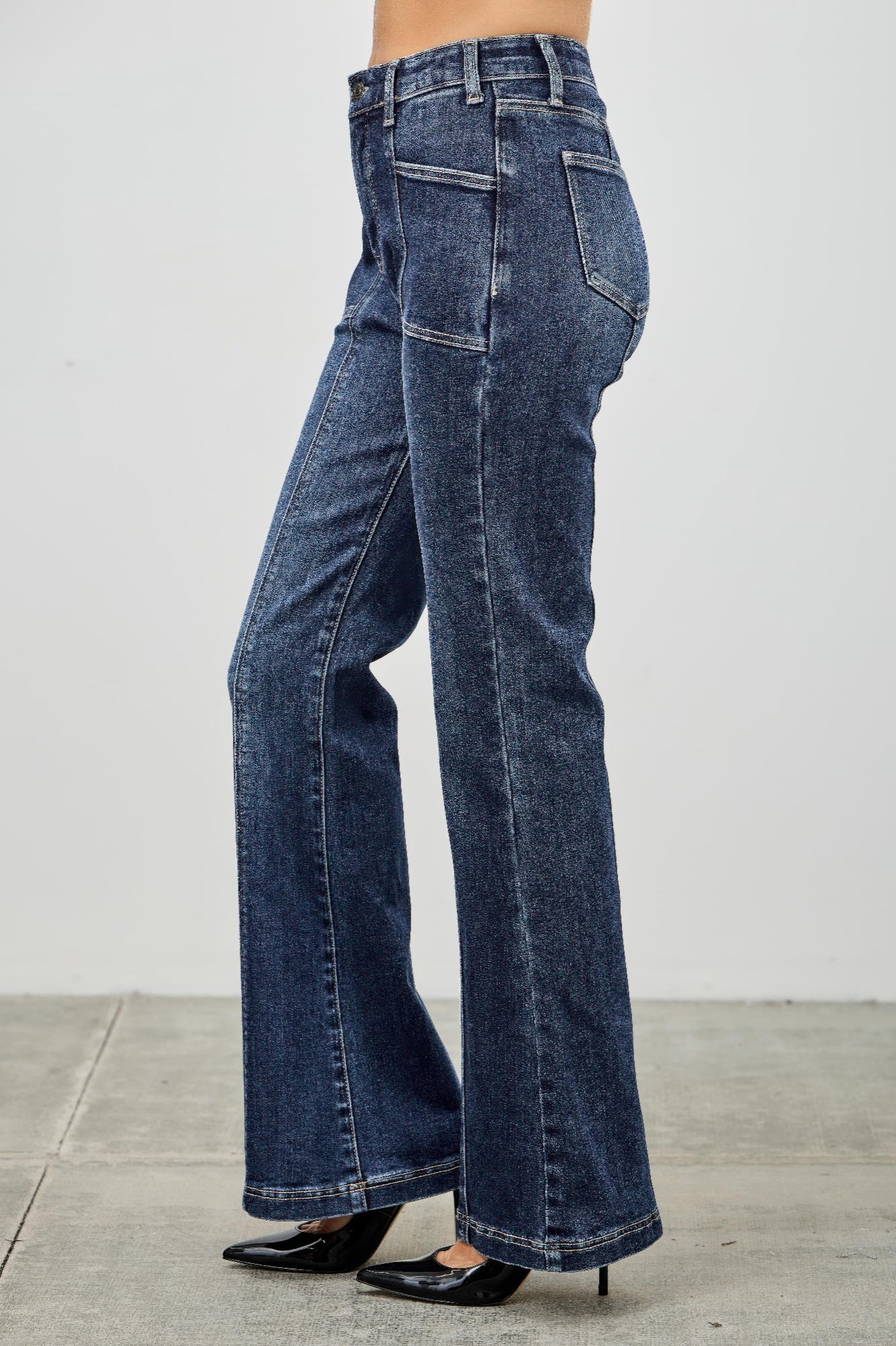 High Rise Boot Cut Jeans - Seam Detail Stretch Denim - Fashions Envy