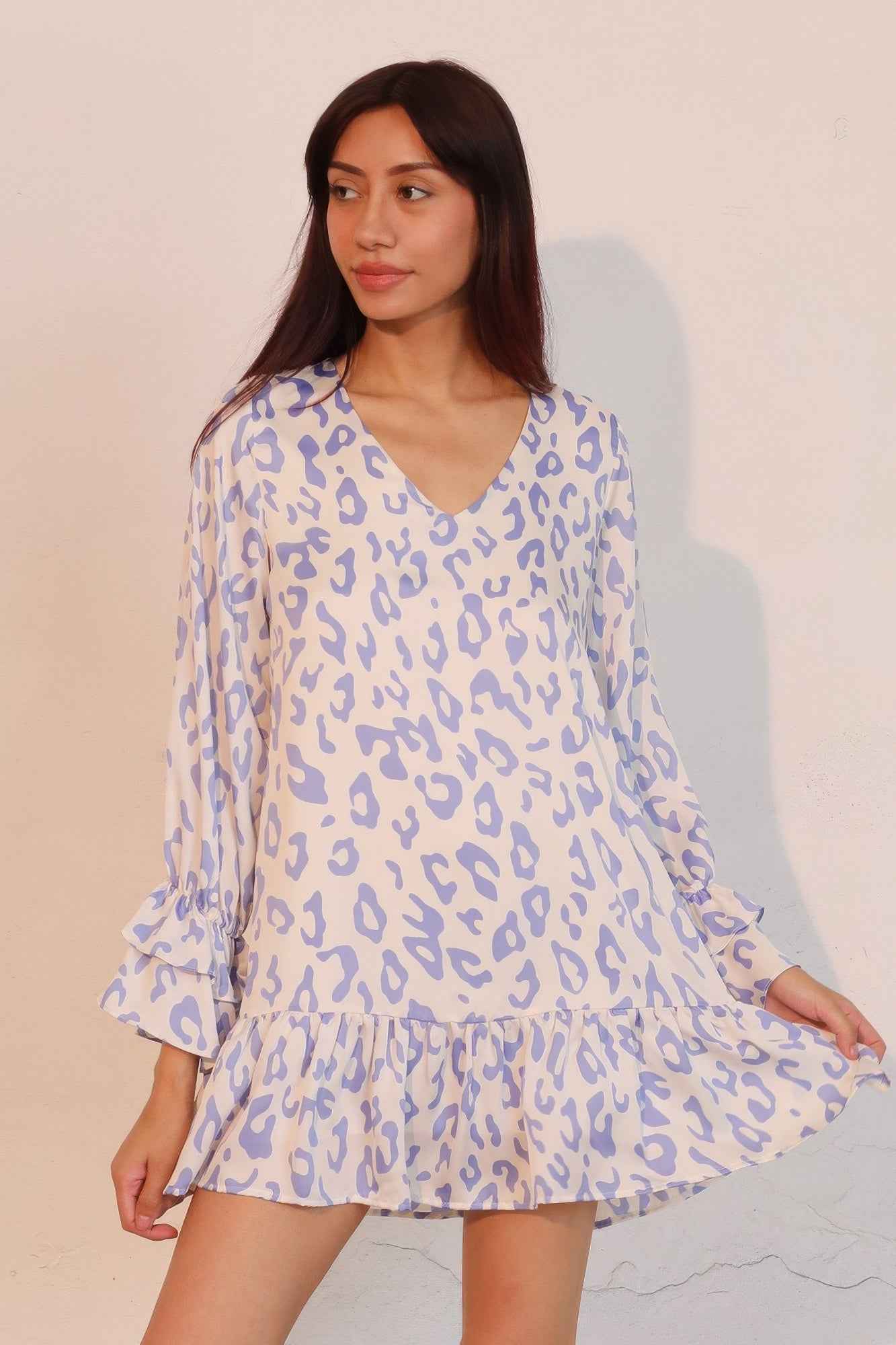 Simple Leopard Dress With Ruffle Cuff