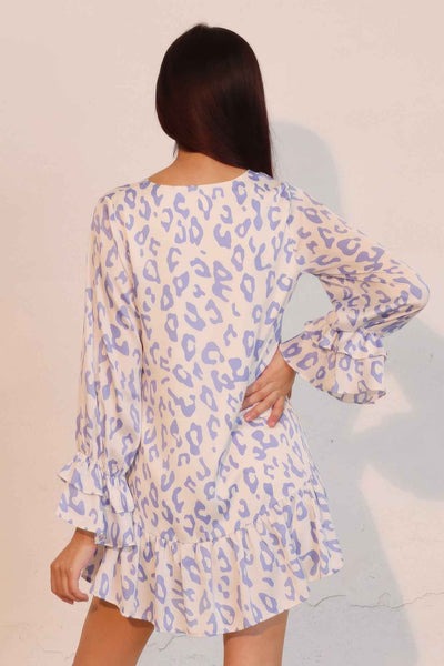 Simple Leopard Dress With Ruffle Cuff