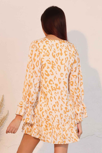 Simple Leopard Dress With Ruffle Cuff