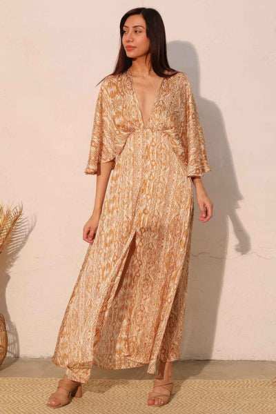 Bohemian Lurex Chiffon Cape Maxi Dress