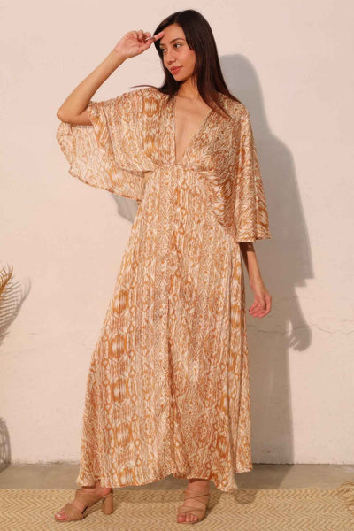 Bohemian Lurex Chiffon Cape Maxi Dress