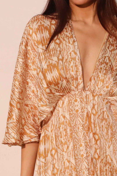 Bohemian Lurex Chiffon Cape Maxi Dress