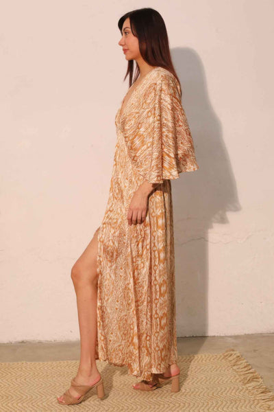 Bohemian Lurex Chiffon Cape Maxi Dress