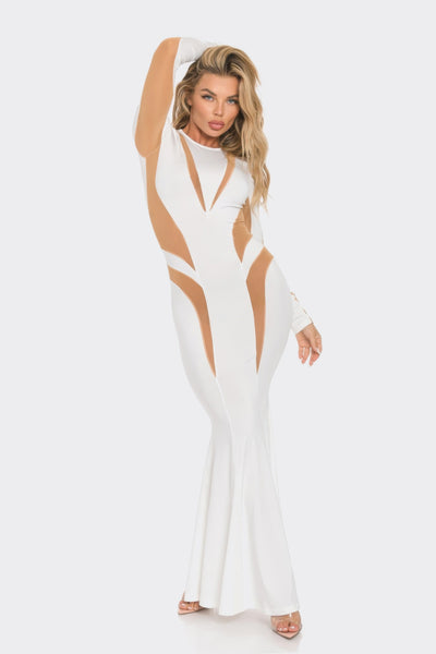 White Maxi Dress - Mesh Cut Out Detail - Fashions Envy