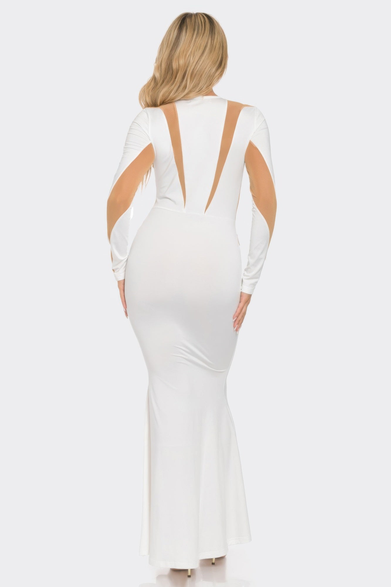 White Maxi Dress - Mesh Cut Out Detail - Fashions Envy