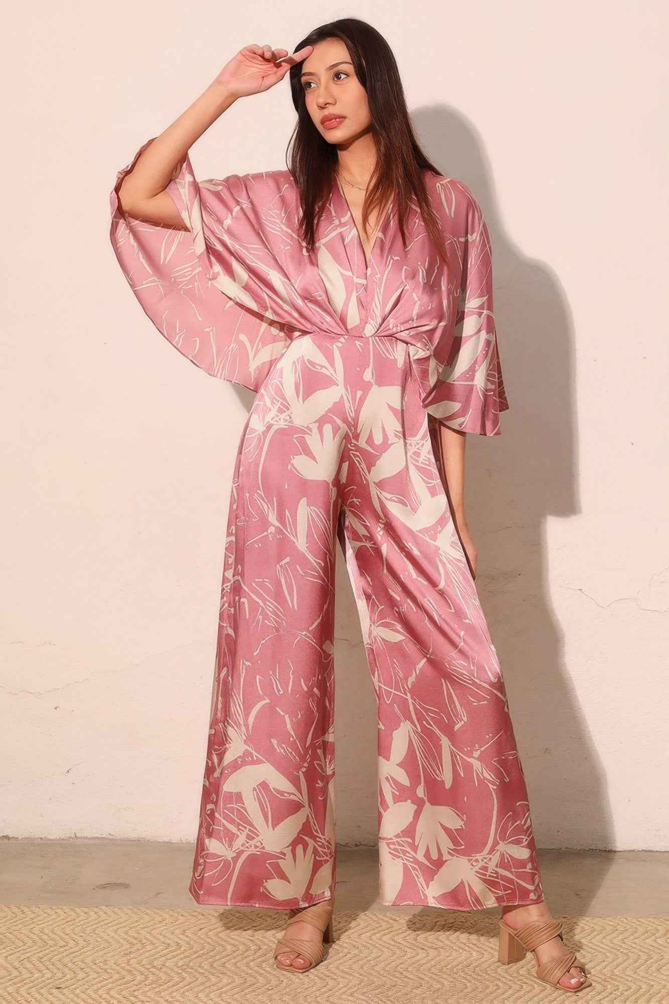Satin Cape Jumpsuit - Dreaming Lily Print