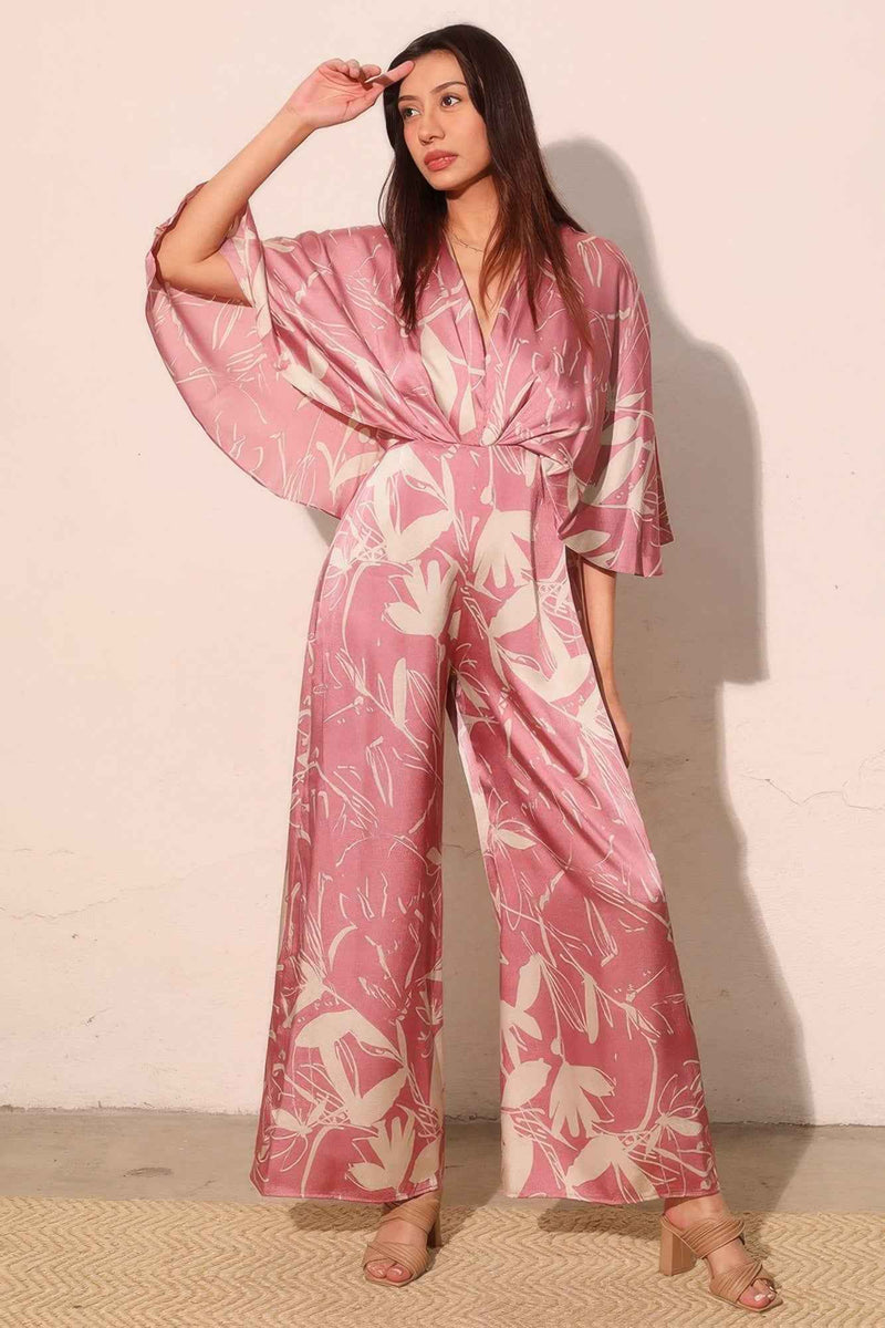 Satin Cape Jumpsuit - Dreaming Lily Print