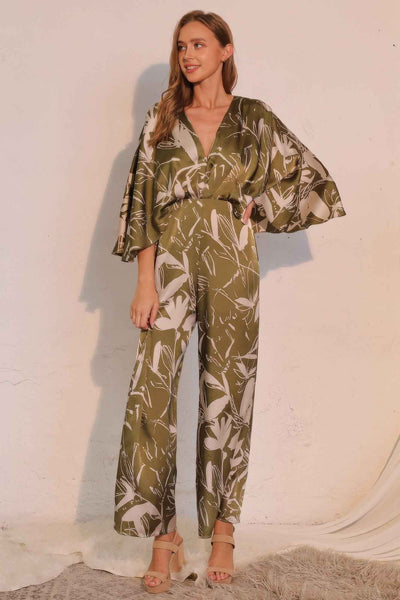 Satin Cape Jumpsuit - Dreaming Lily Print