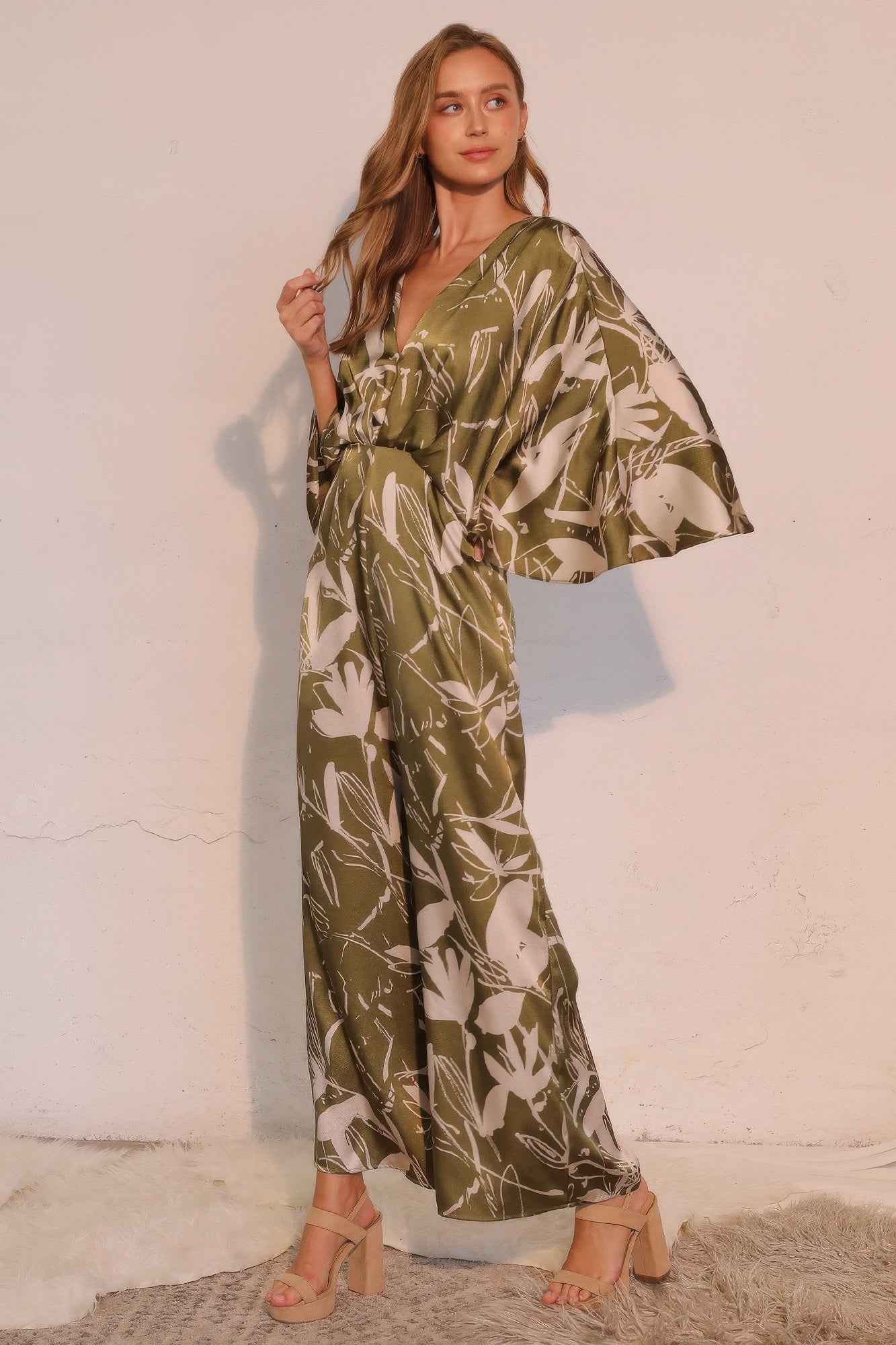 Satin Cape Jumpsuit - Dreaming Lily Print
