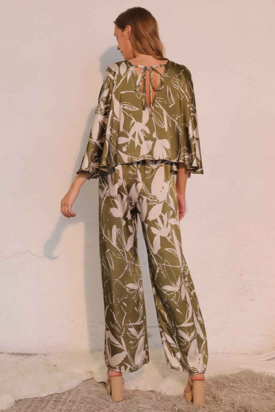Satin Cape Jumpsuit - Dreaming Lily Print